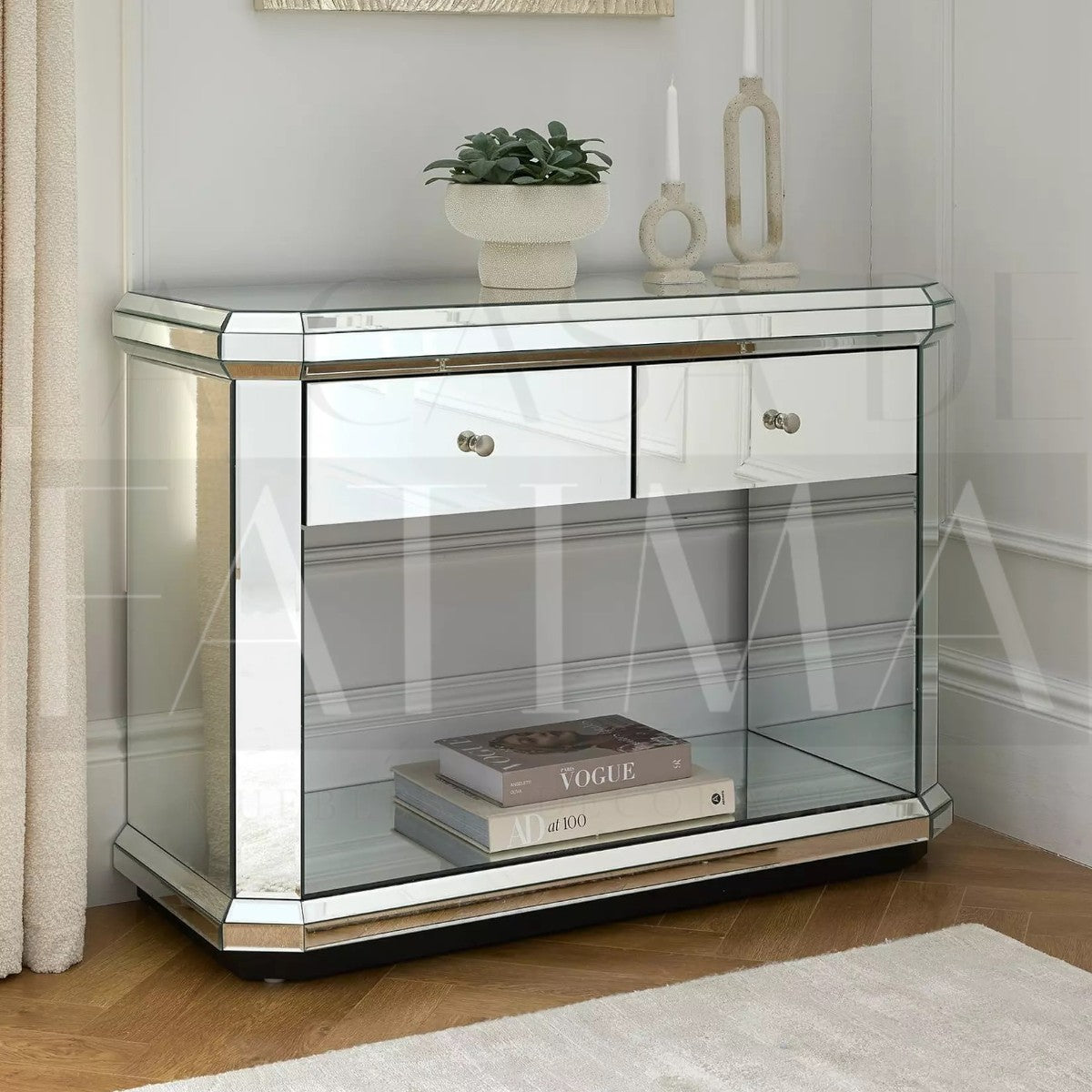 Mesa de Arrimo Espejado con 2 Cajones