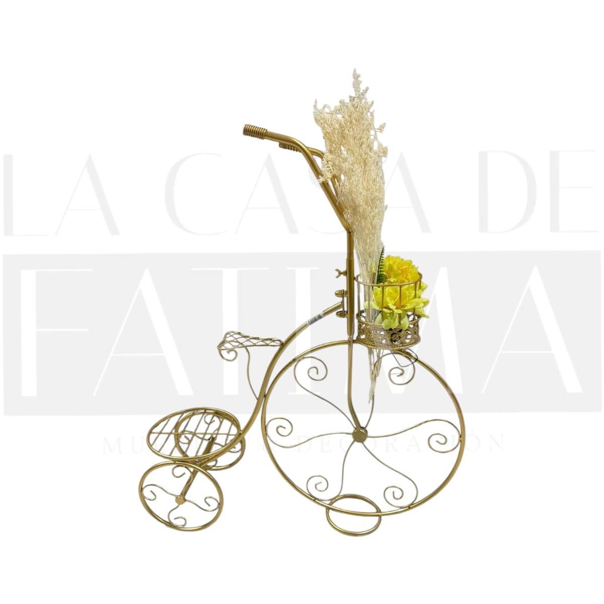 Portamaceta Metálica Dorada – Bicicleta Floral